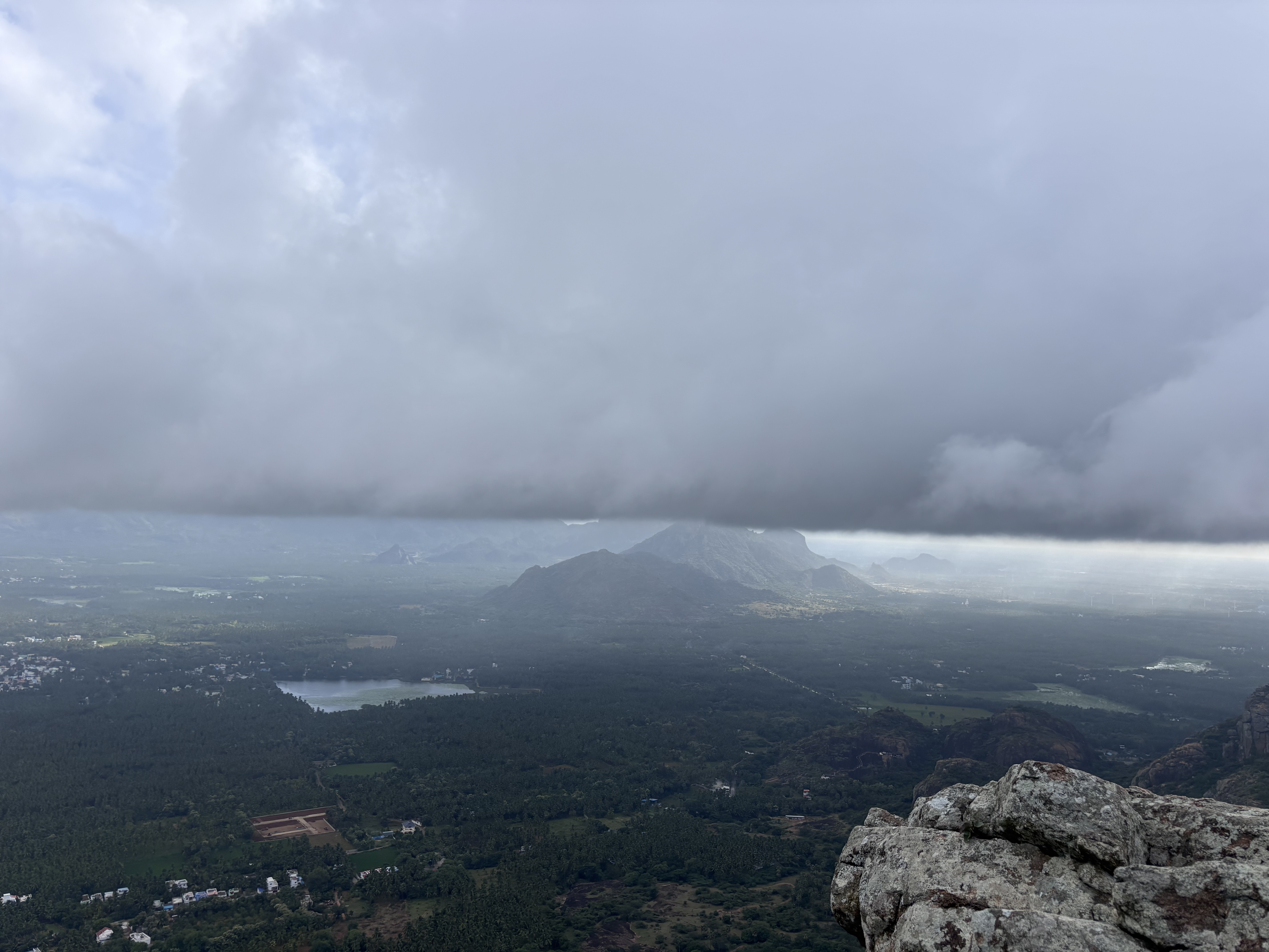 Clouds moving across the mountains and open landscape from Maruthuvazh Malai, Kanyakumari